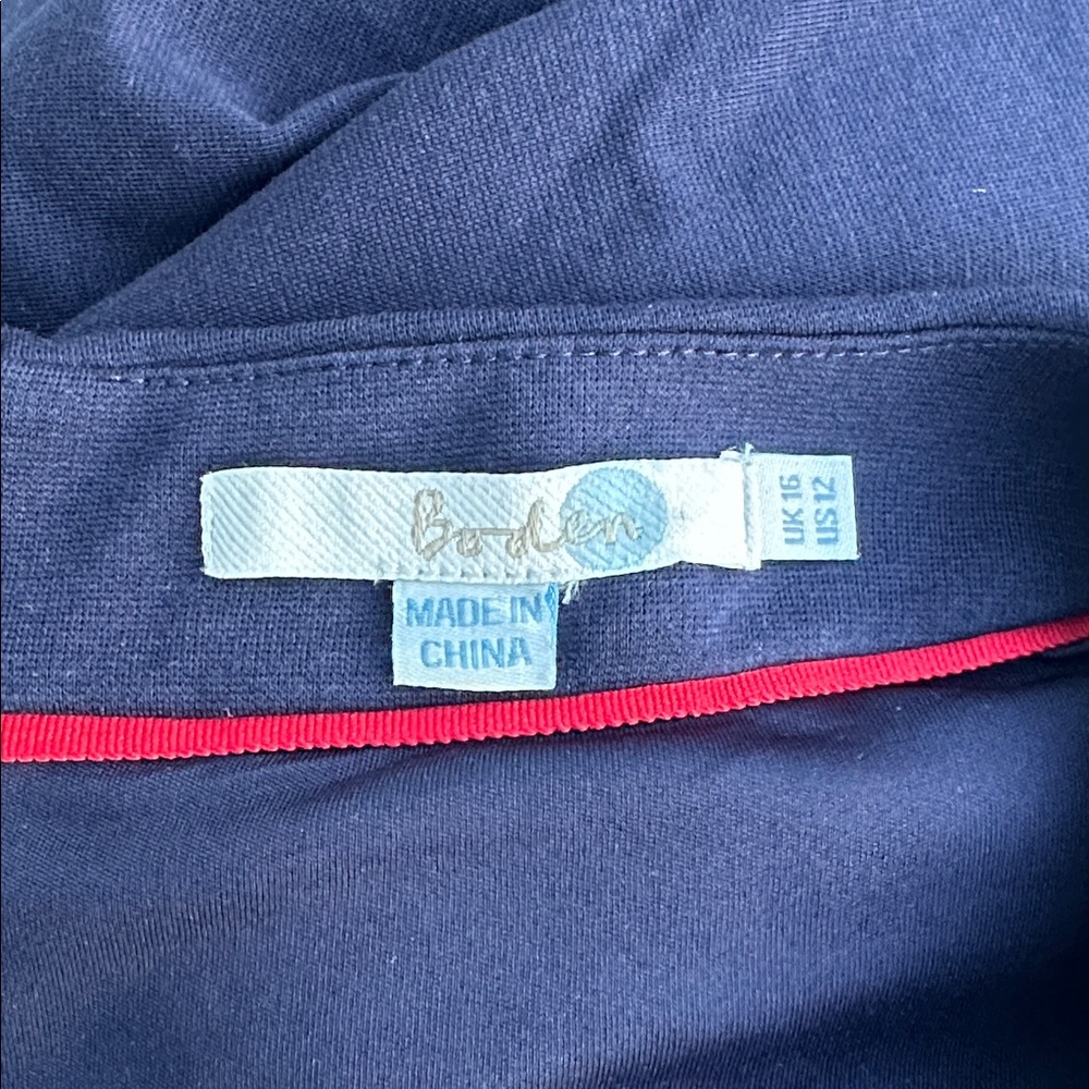 Boden Frederica Geometric Heart Ponte Cap Sleeve Midi Dress Navy Blue size 12 - Picture 8 of 8